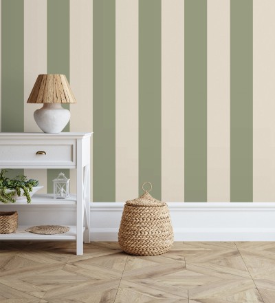 Papel pintado rayas verde y beige claro Avalon Stripe 683622
