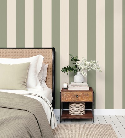 Papel pintado rayas verde y beige claro Avalon Stripe 683622