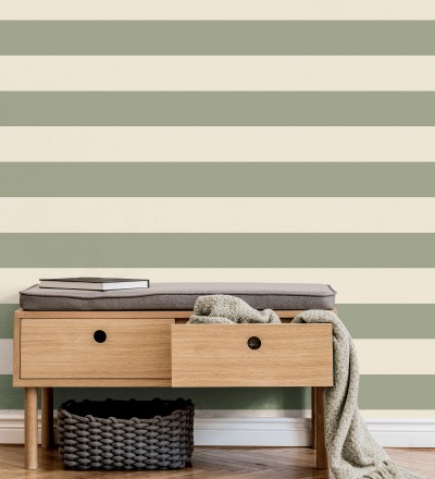 Papel pintado rayas verde y beige claro Avalon Stripe 683622