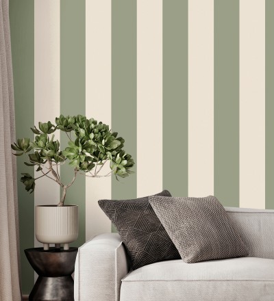 Papel pintado rayas verde y beige claro Avalon Stripe 683622