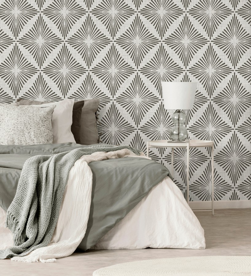Papel pintado de rombos negros estilo Art Déco  Polaris Diamond 683625