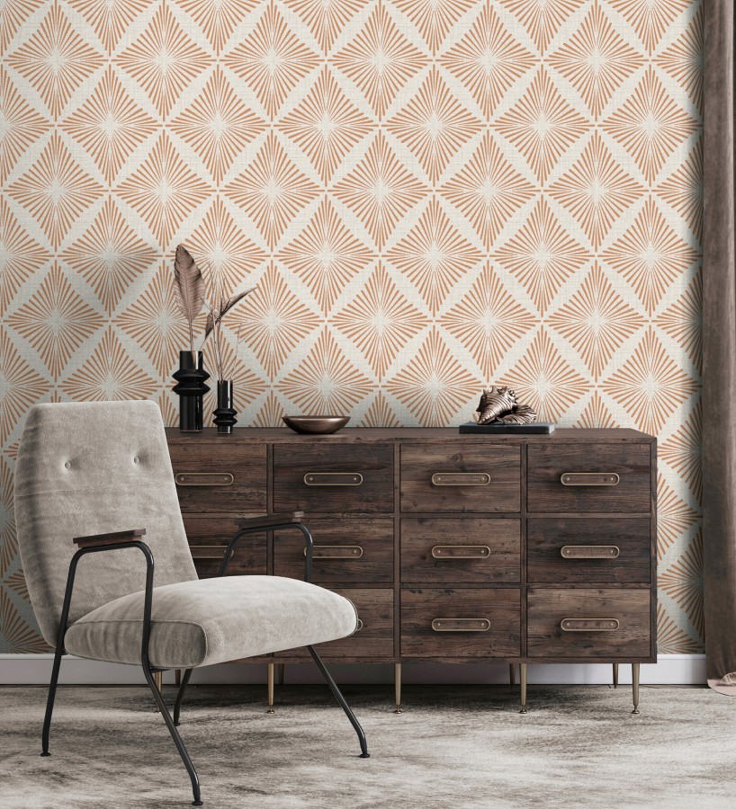 Papel pintado de rombos color cobre estilo Art Déco  Polaris Diamond 683626
