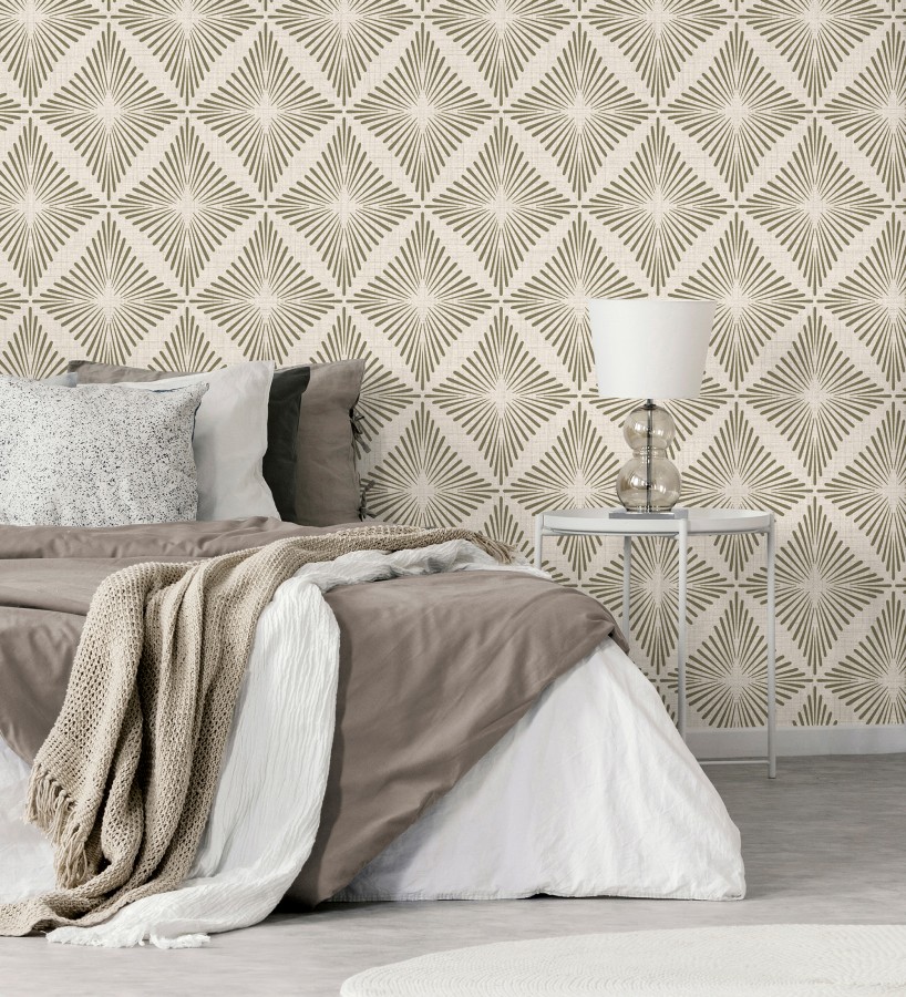 Papel pintado de rombos marrones estilo Art Déco  Polaris Diamond 683627
