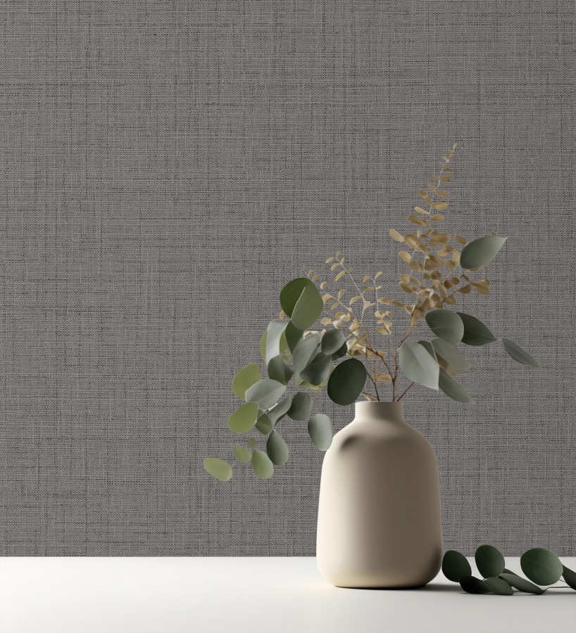 Papel pintado efecto lino fondo gris carbón textura en relieve blando  Neville Texture 683629