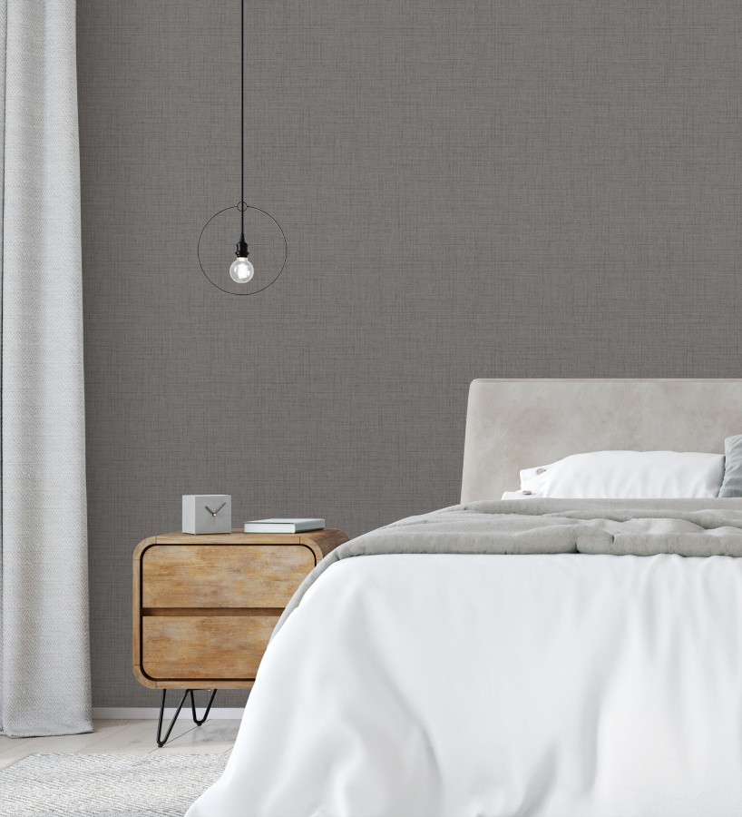 Papel pintado efecto lino fondo gris carbón textura en relieve blando  Neville Texture 683629