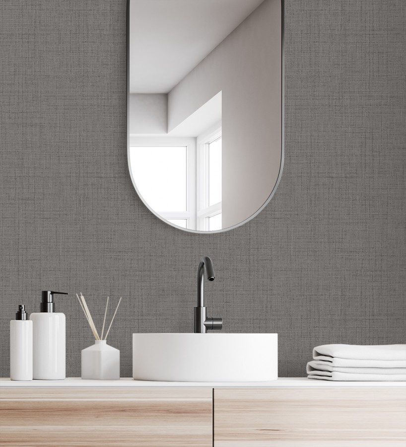 Papel pintado efecto lino fondo gris carbón textura en relieve blando  Neville Texture 683629