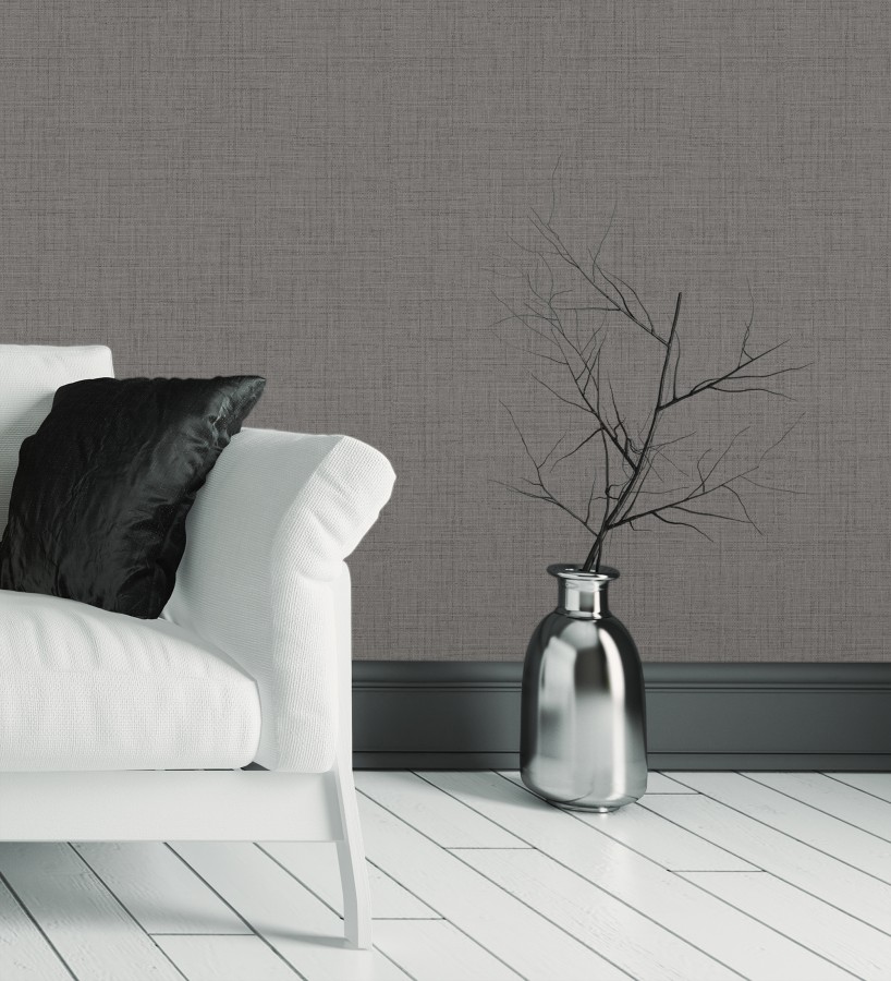 Papel pintado efecto lino fondo gris carbón textura en relieve blando  Neville Texture 683629