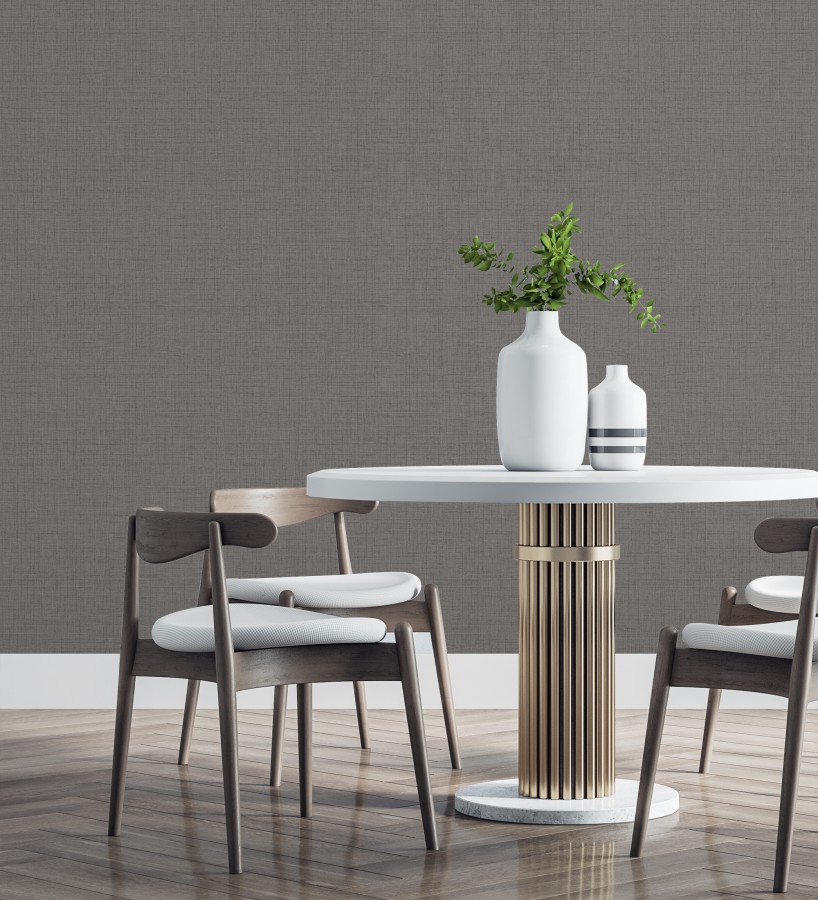 Papel pintado efecto lino fondo gris carbón textura en relieve blando  Neville Texture 683629