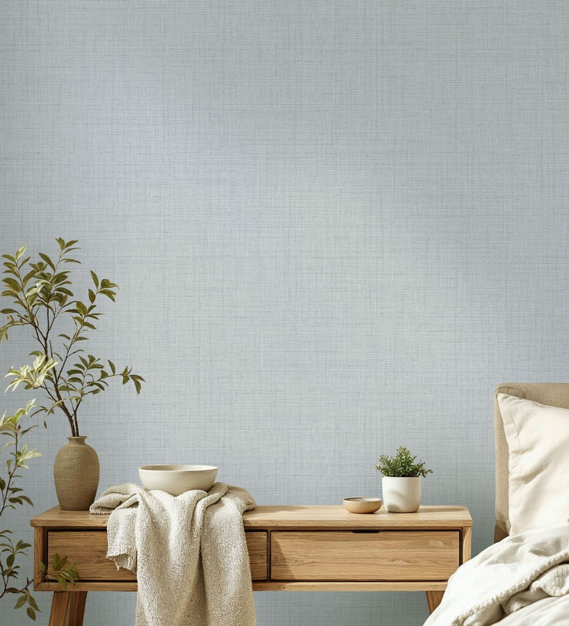 Papel pintado efecto lino fondo azul claro textura en relieve blando  Neville Texture 683633