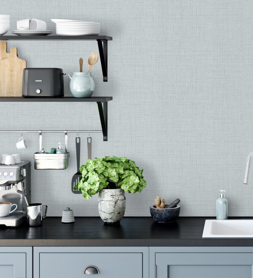 Papel pintado efecto lino fondo azul claro textura en relieve blando  Neville Texture 683633