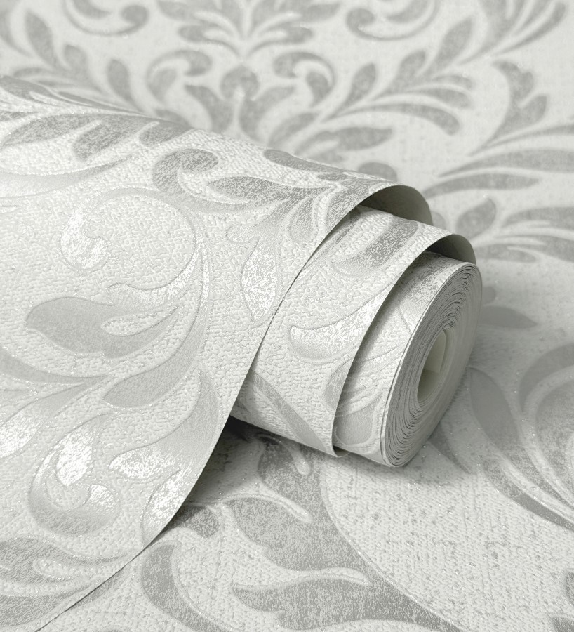 Papel pintado damasco color plata en relieve  Verona Romantic 683634