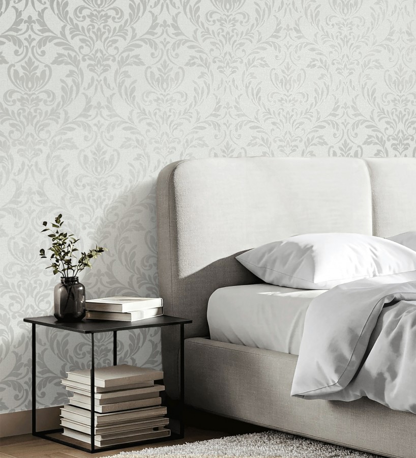 Papel pintado damasco color plata en relieve  Verona Romantic 683634