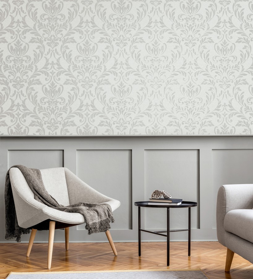 Papel pintado damasco color plata en relieve  Verona Romantic 683634