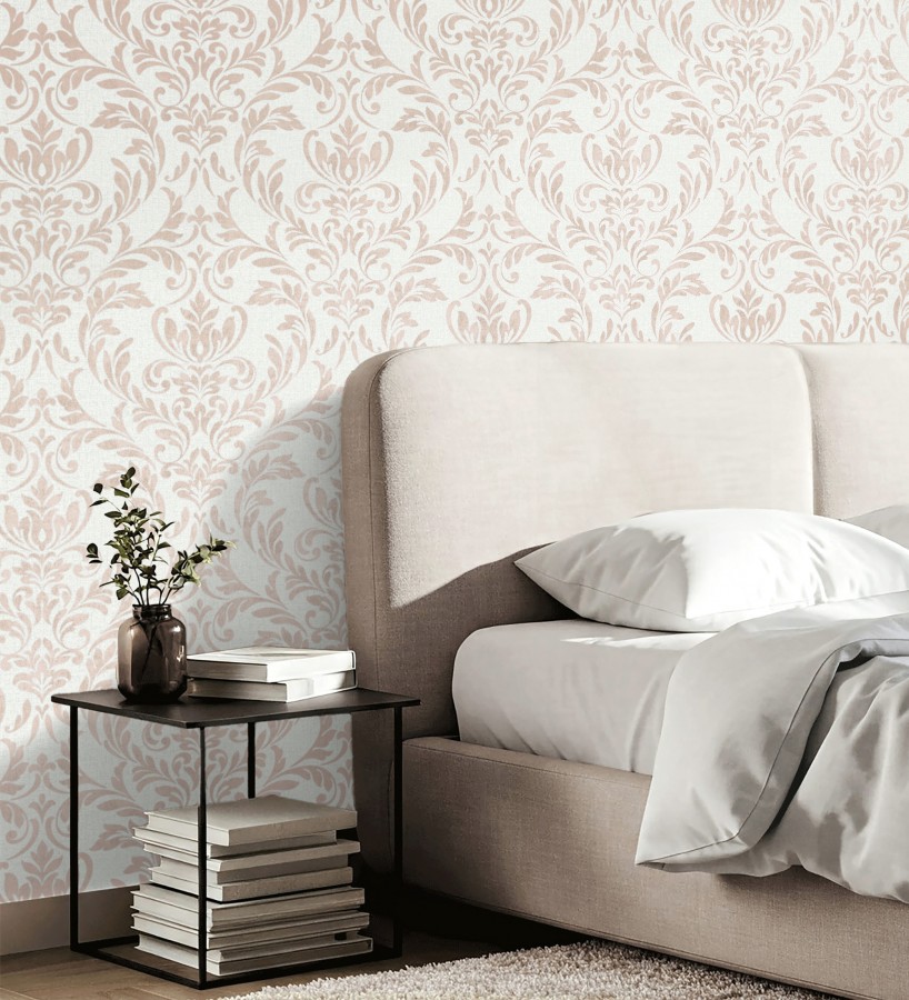 Papel pintado damasco color oro rosado en relieve  Verona Romantic 683635