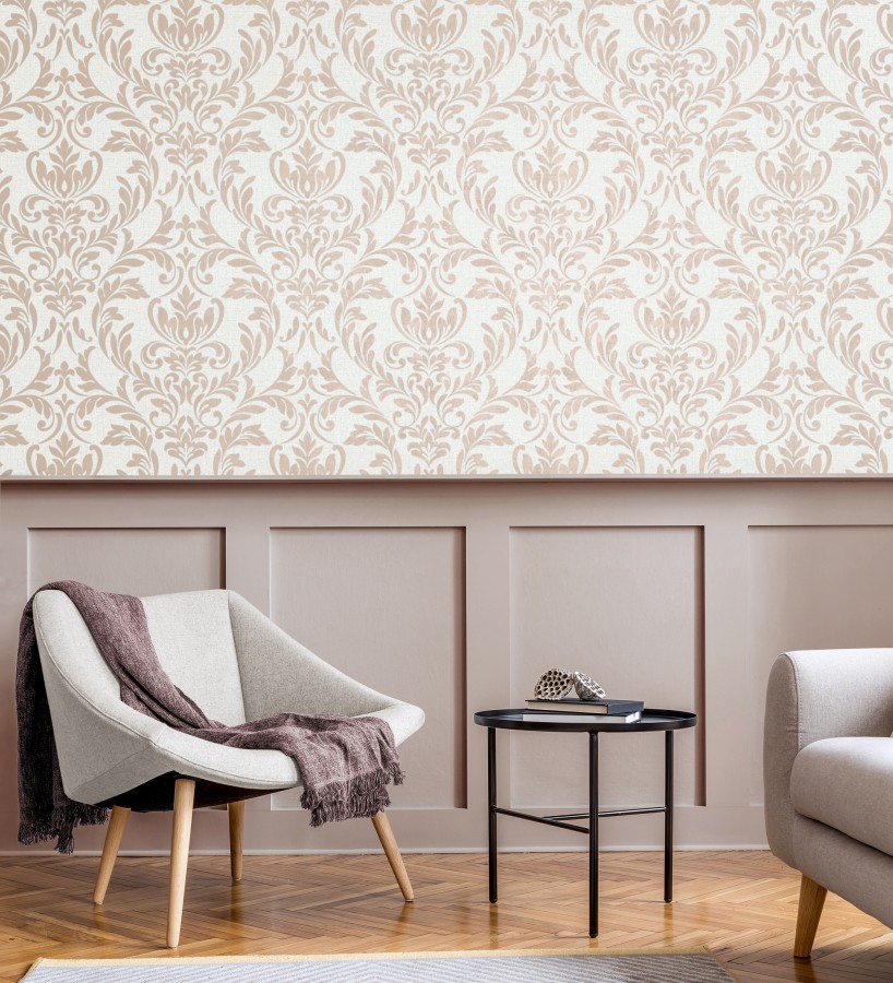 Papel pintado damasco color oro rosado en relieve  Verona Romantic 683635