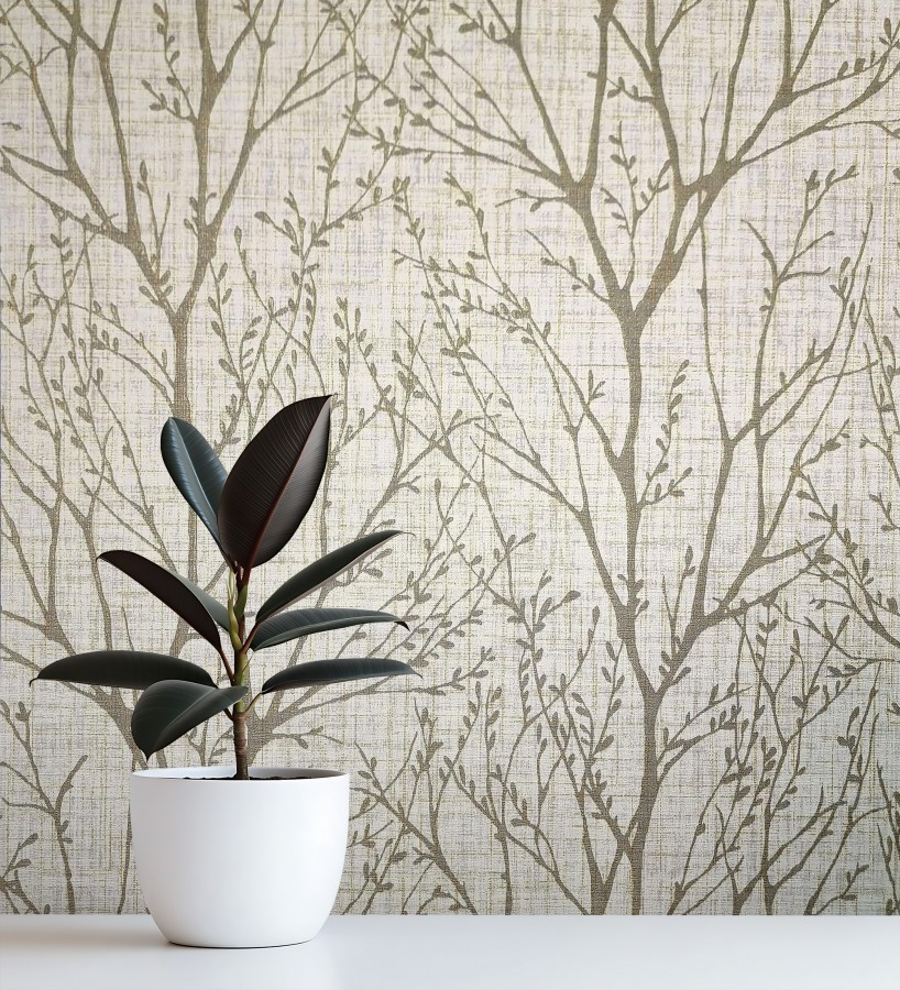 Papel pintado de ramas estilo nórdico tonos beige  Oregon Arboreal 683638