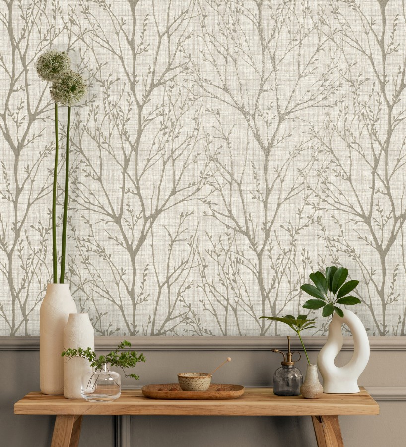 Papel pintado de ramas estilo nórdico tonos beige  Oregon Arboreal 683638