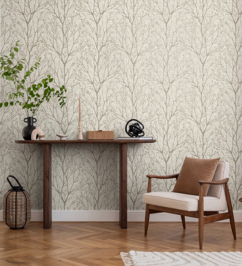 Papel pintado de ramas estilo nórdico tonos beige  Oregon Arboreal 683638