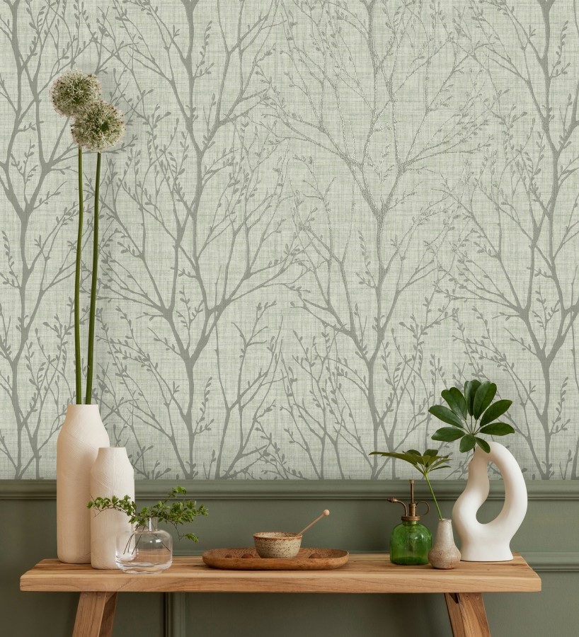 Papel pintado de ramas estilo nórdico tonos verdes  Oregon Arboreal 683639
