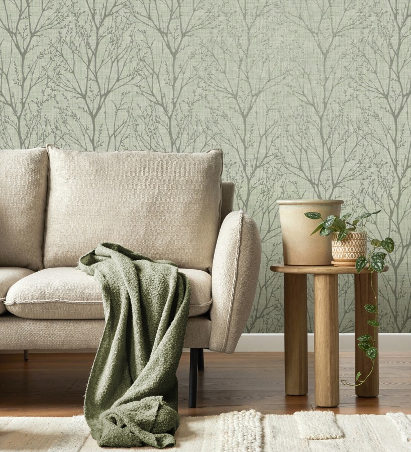 Papel pintado de ramas estilo nórdico tonos verdes  Oregon Arboreal 683639