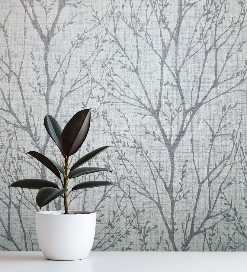 Papel pintado de ramas estilo nórdico tonos azules  Oregon Arboreal 683640