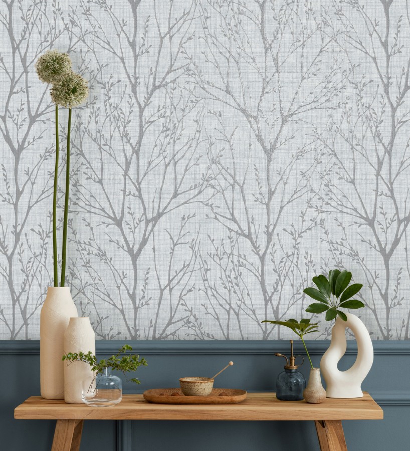 Papel pintado de ramas estilo nórdico tonos azules  Oregon Arboreal 683640