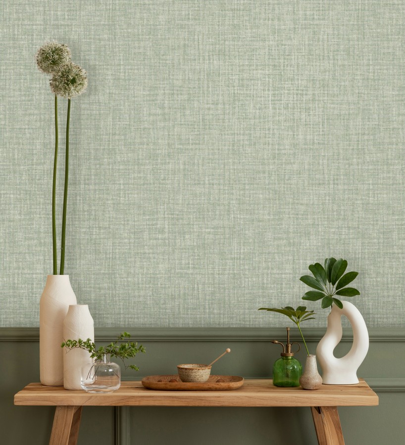Papel pintado liso imitación tela tonos verdes  Oregon Plain 683643