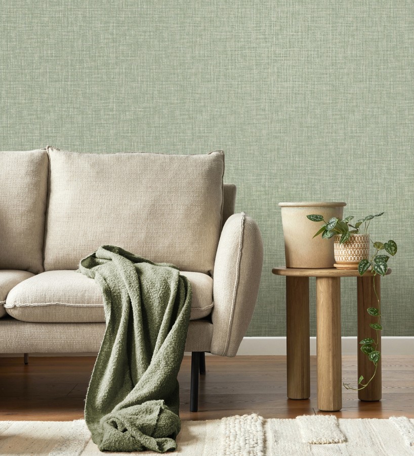 Papel pintado liso imitación tela tonos verdes  Oregon Plain 683643