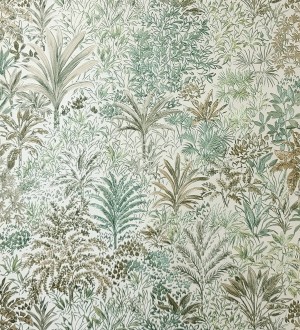 Papel pintado de selva tropical con hojas bordadas en relieve Bali Paradise 683645