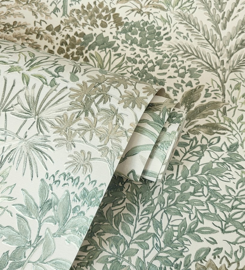 Papel pintado de selva tropical con hojas bordadas en relieve  Bali Paradise 683645