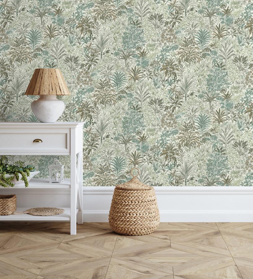 Papel pintado de selva tropical con hojas bordadas en relieve  Bali Paradise 683645