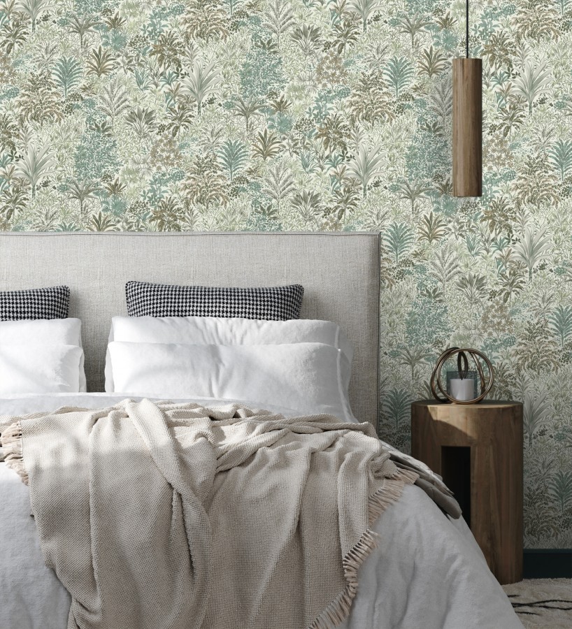 Papel pintado de selva tropical con hojas bordadas en relieve  Bali Paradise 683645