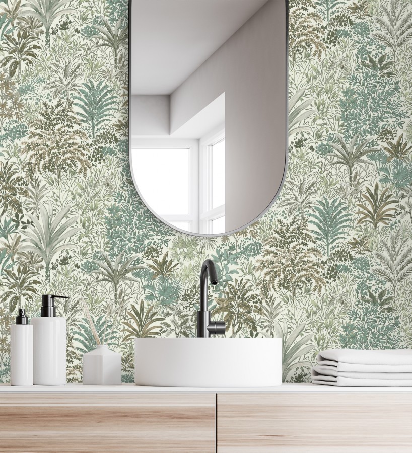 Papel pintado de selva tropical con hojas bordadas en relieve  Bali Paradise 683645