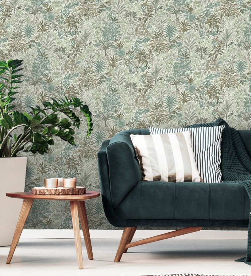 Papel pintado de selva tropical con hojas bordadas en relieve  Bali Paradise 683645