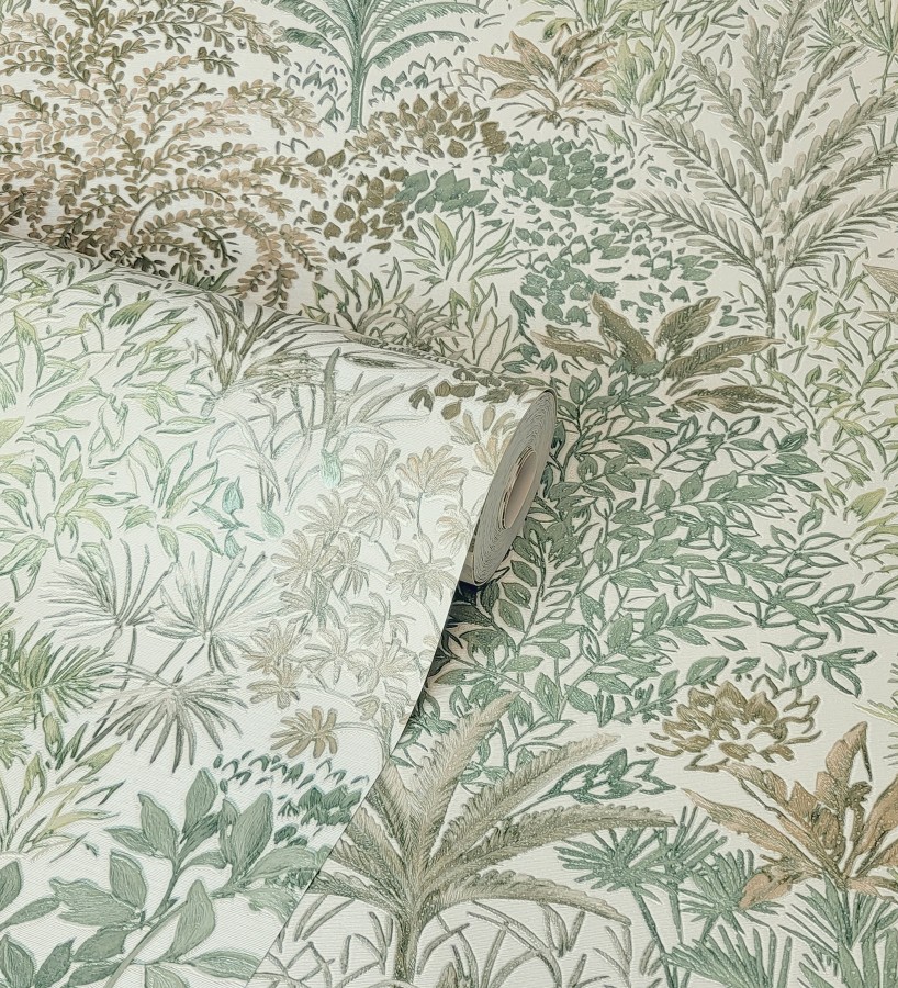 Papel pintado de selva tropical con hojas bordadas en relieve  Bali Paradise 683645