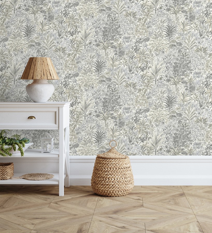 Papel pintado de selva tropical con hojas bordadas en relieve  Bali Paradise 683647