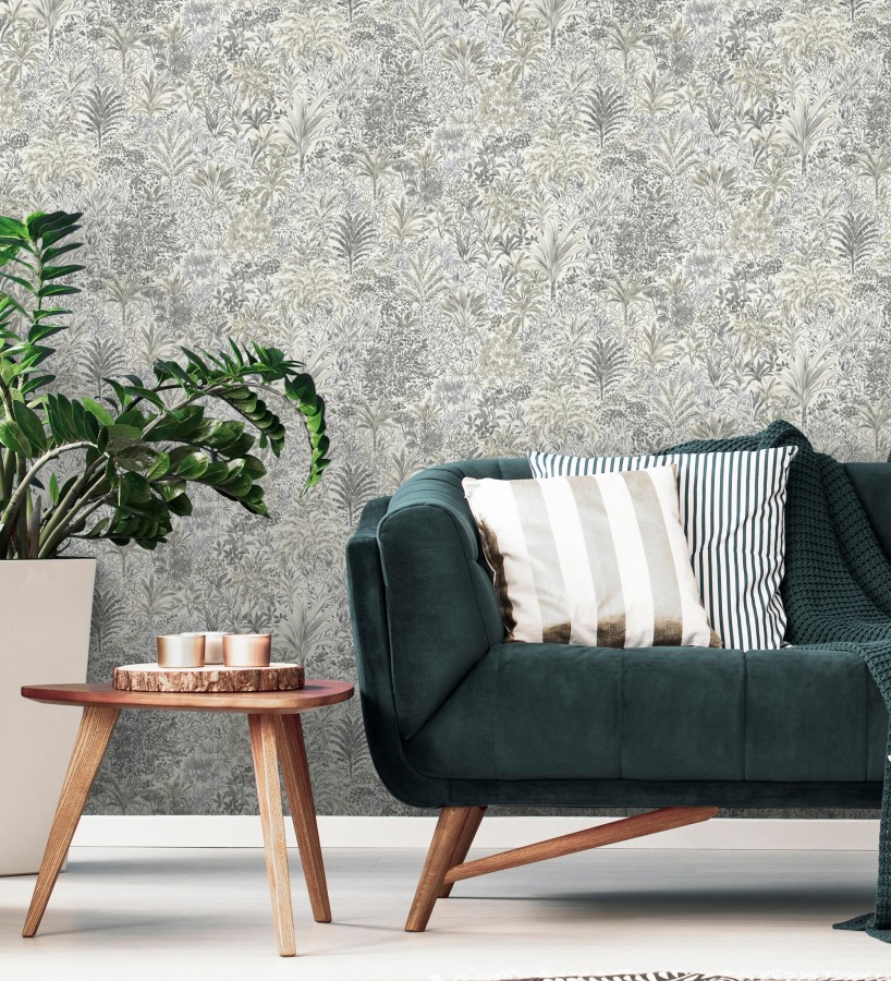 Papel pintado de selva tropical con hojas bordadas en relieve  Bali Paradise 683647