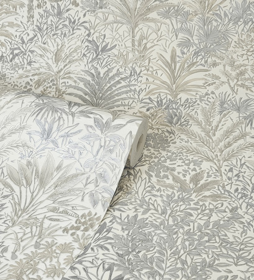 Papel pintado de selva tropical con hojas bordadas en relieve  Bali Paradise 683647