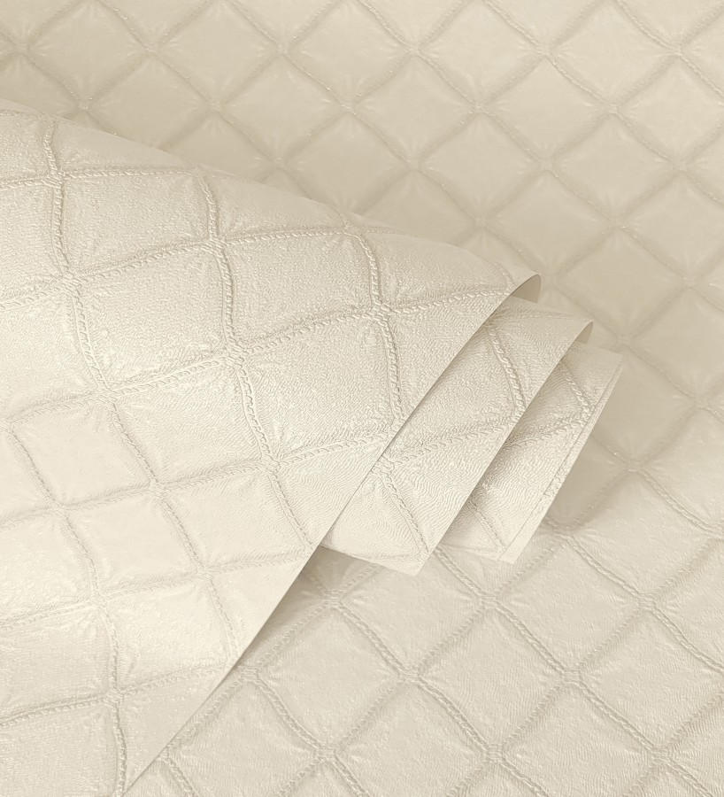 Papel pintado de rombos de capitone bordados en relieve tonos beige  Kensington Quilted 683648