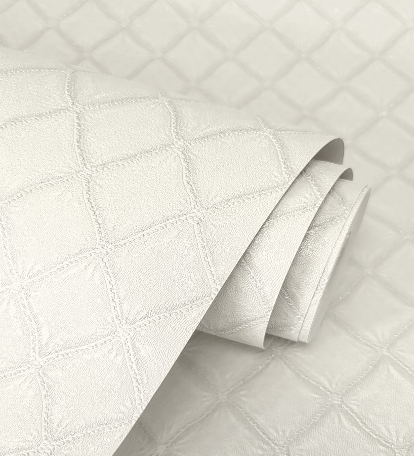 Papel pintado de rombos de capitone bordados en relieve tonos blanco roto  Kensington Quilted 683649