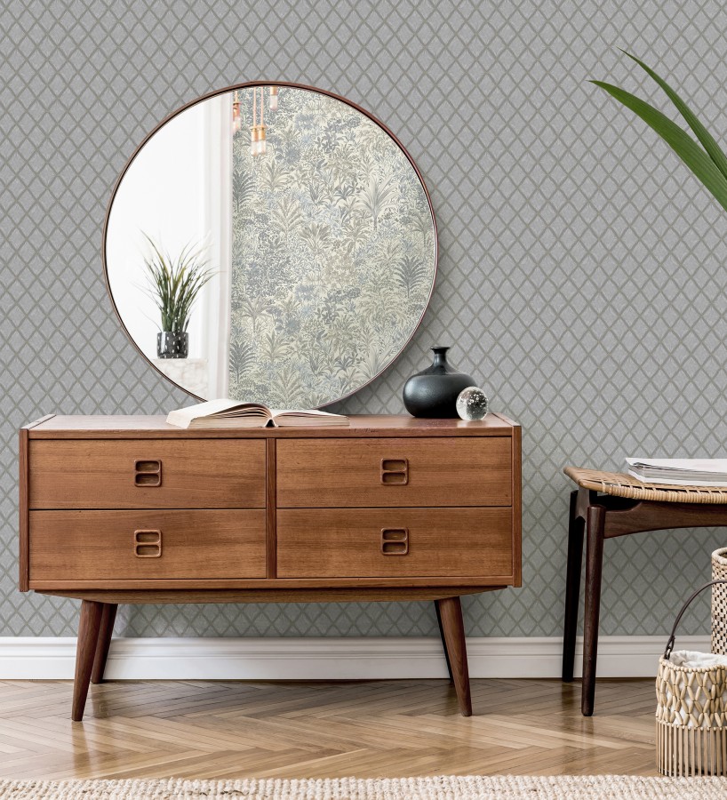 Papel pintado de rombos de capitone bordados en relieve tonos metalizados  Kensington Quilted 683650