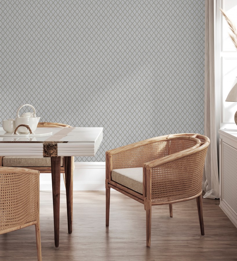 Papel pintado de rombos de capitone bordados en relieve tonos metalizados  Kensington Quilted 683650