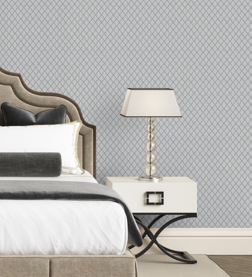 Papel pintado de rombos de capitone bordados en relieve tonos metalizados  Kensington Quilted 683650