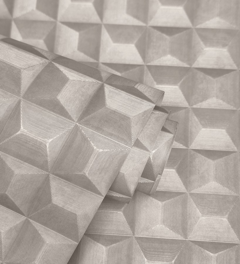 Papel pintado de cubos 3 d con textura acero cepillado color gris visón  Barret Dimension 683653