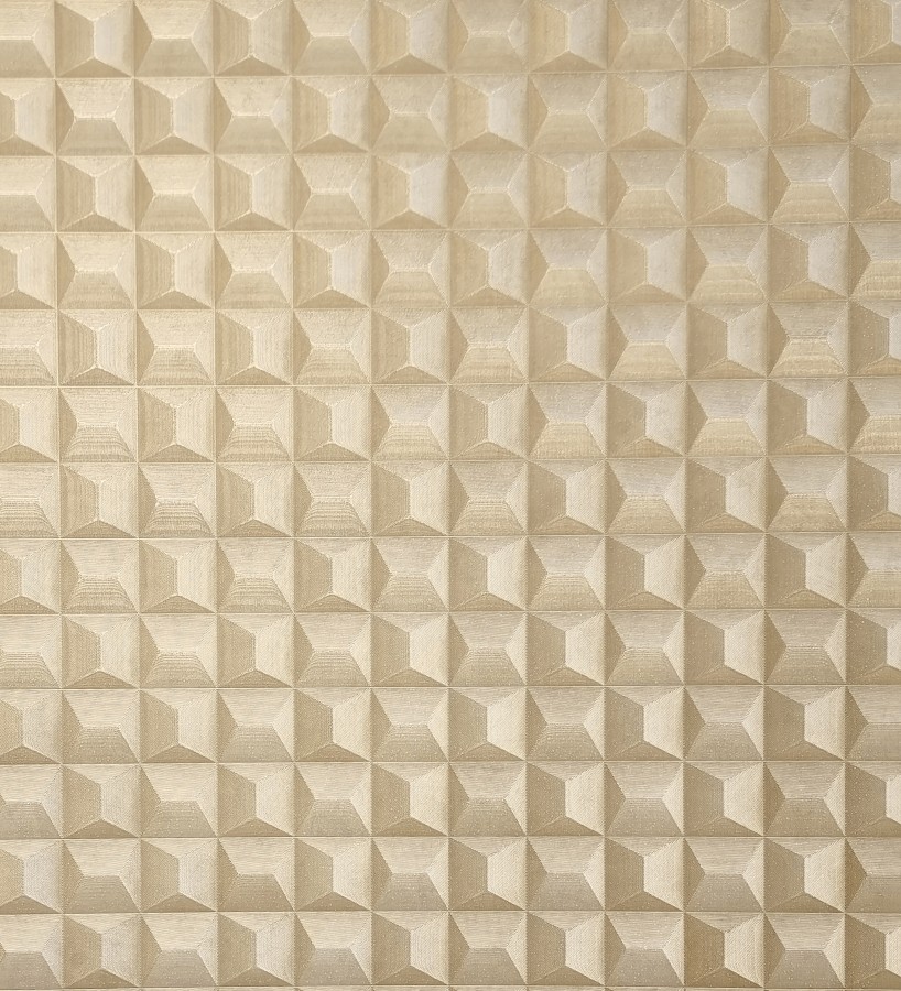 Papel pintado de cubos 3 d con textura acero cepillado color dorado  Barret Dimension 683654