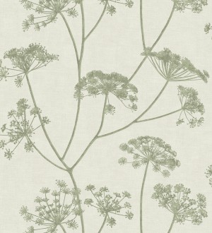 Papel pintado de hojas verdes con fondo textil en relieve Marlow Wildflower 683655