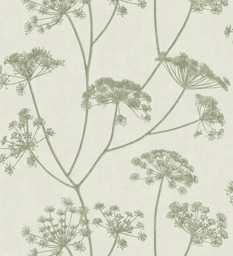 Papel pintado de hojas verdes con fondo textil en relieve  Marlow Wildflower 683655