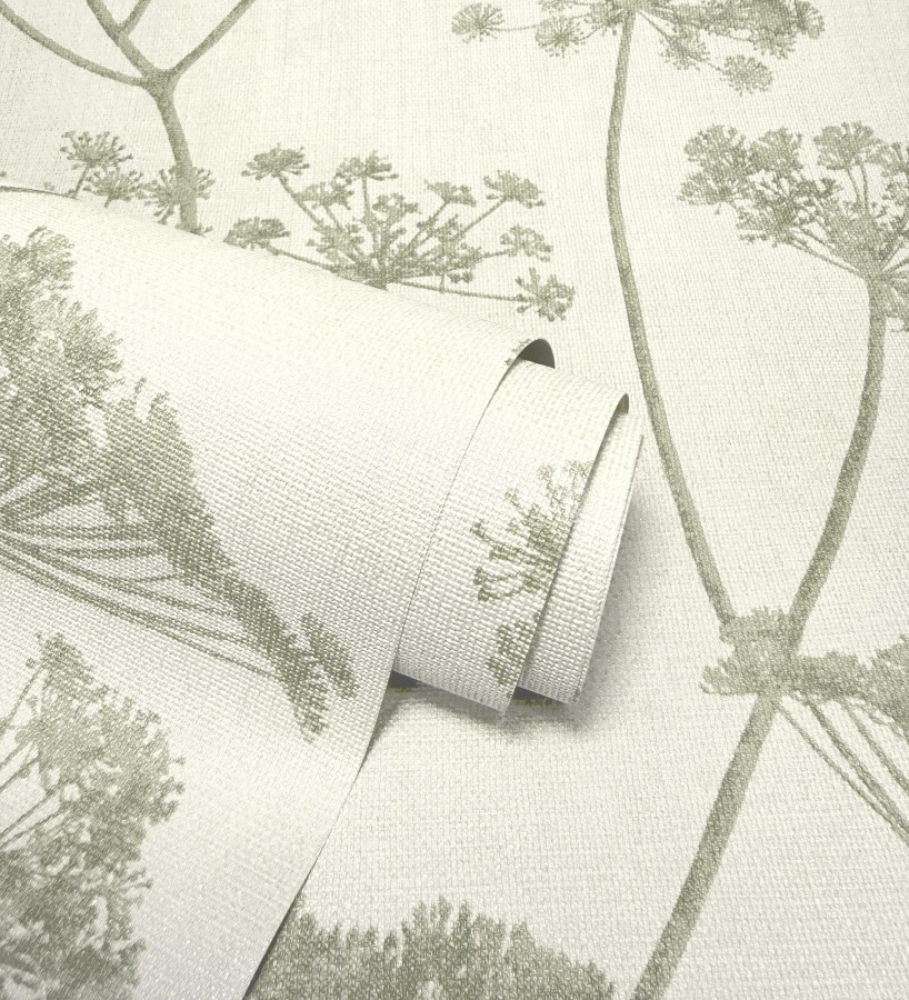 Papel pintado de hojas verdes con fondo textil en relieve  Marlow Wildflower 683655