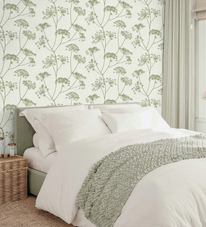 Papel pintado de hojas verdes con fondo textil en relieve  Marlow Wildflower 683655