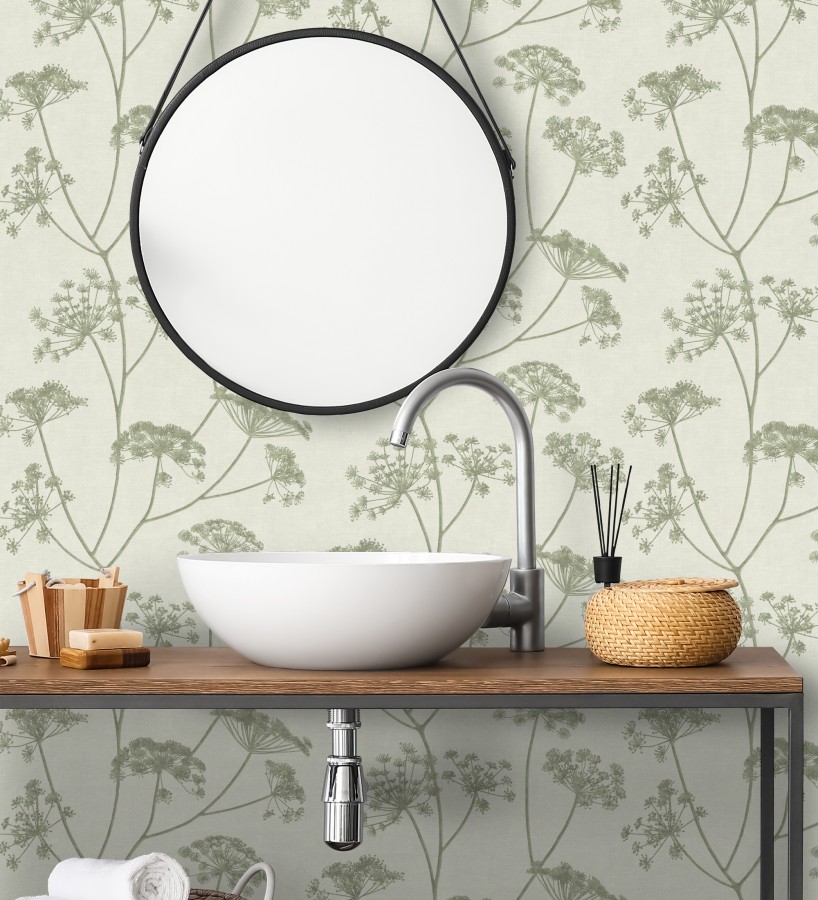 Papel pintado de hojas verdes con fondo textil en relieve  Marlow Wildflower 683655